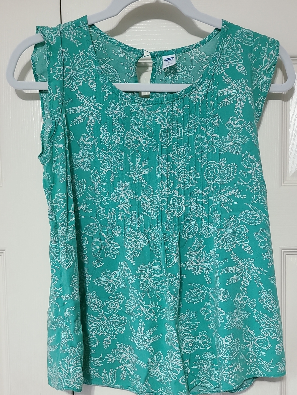 ON Capped Sleeved Teal Floral Pintuck Women's Top
